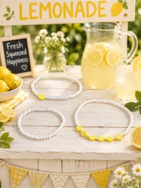 Summer Lemonade Beaded Bracelet | Handmade White & Yellow Citrus Bracelet